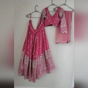 Pink Sequin Zari Embroidery Work Lehenga Choli